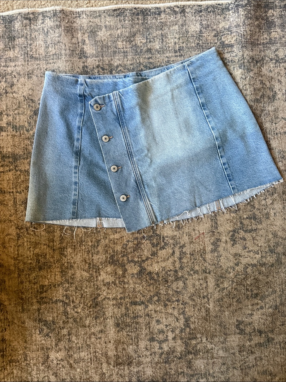 American Eagle Outfitters Light Blue Denim Asymmetrical Button Mini Skirt
